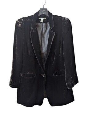 Vintage Kenneth Cole New York Silk Blend Crushed Velvet Blazer Black Size 6